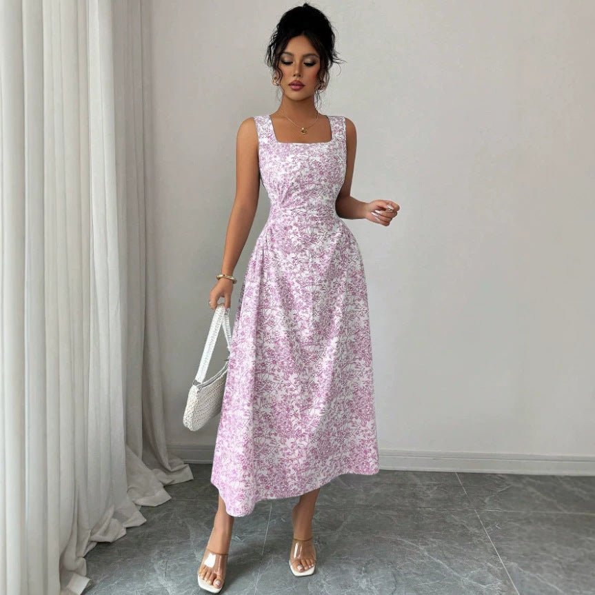 Printed Square Collar Dress Summer Slim Fit Slimming Floral Dress Women Wear - Che Cose Belle