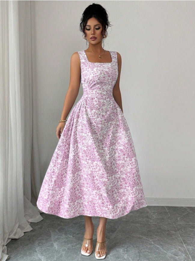 Printed Square Collar Dress Summer Slim Fit Slimming Floral Dress Women Wear - Che Cose Belle