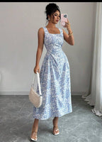 Printed Square Collar Dress Summer Slim Fit Slimming Floral Dress Women Wear - Che Cose Belle