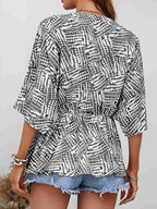 Printed V - Neck Dolman Sleeve Blouse - Che Cose Belle