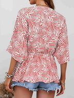 Printed V - Neck Dolman Sleeve Blouse - Che Cose Belle