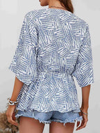 Printed V - Neck Dolman Sleeve Blouse - Che Cose Belle