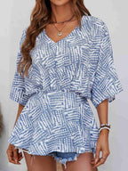Printed V - Neck Dolman Sleeve Blouse - Che Cose Belle