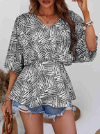 Printed V - Neck Dolman Sleeve Blouse - Che Cose Belle
