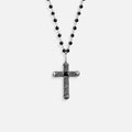 Profound Belief - Silver Matte Onyx Cross Charm Necklace - Che Cose Belle