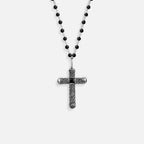 Profound Belief - Silver Matte Onyx Cross Charm Necklace - Che Cose Belle