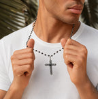 Profound Belief - Silver Matte Onyx Cross Charm Necklace - Che Cose Belle