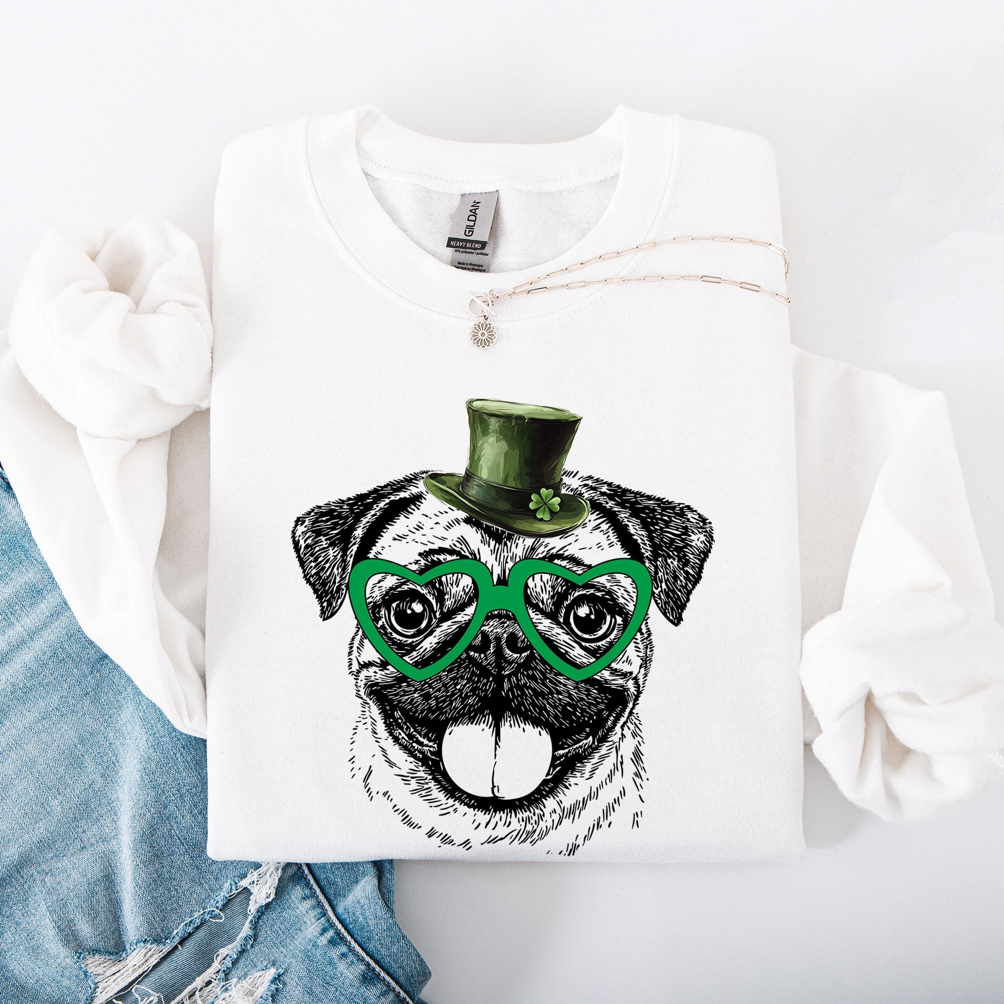 Pug, Adorable Dog, St Patrick's Day, Lucky, Irish Sweatshirt - Che Cose Belle