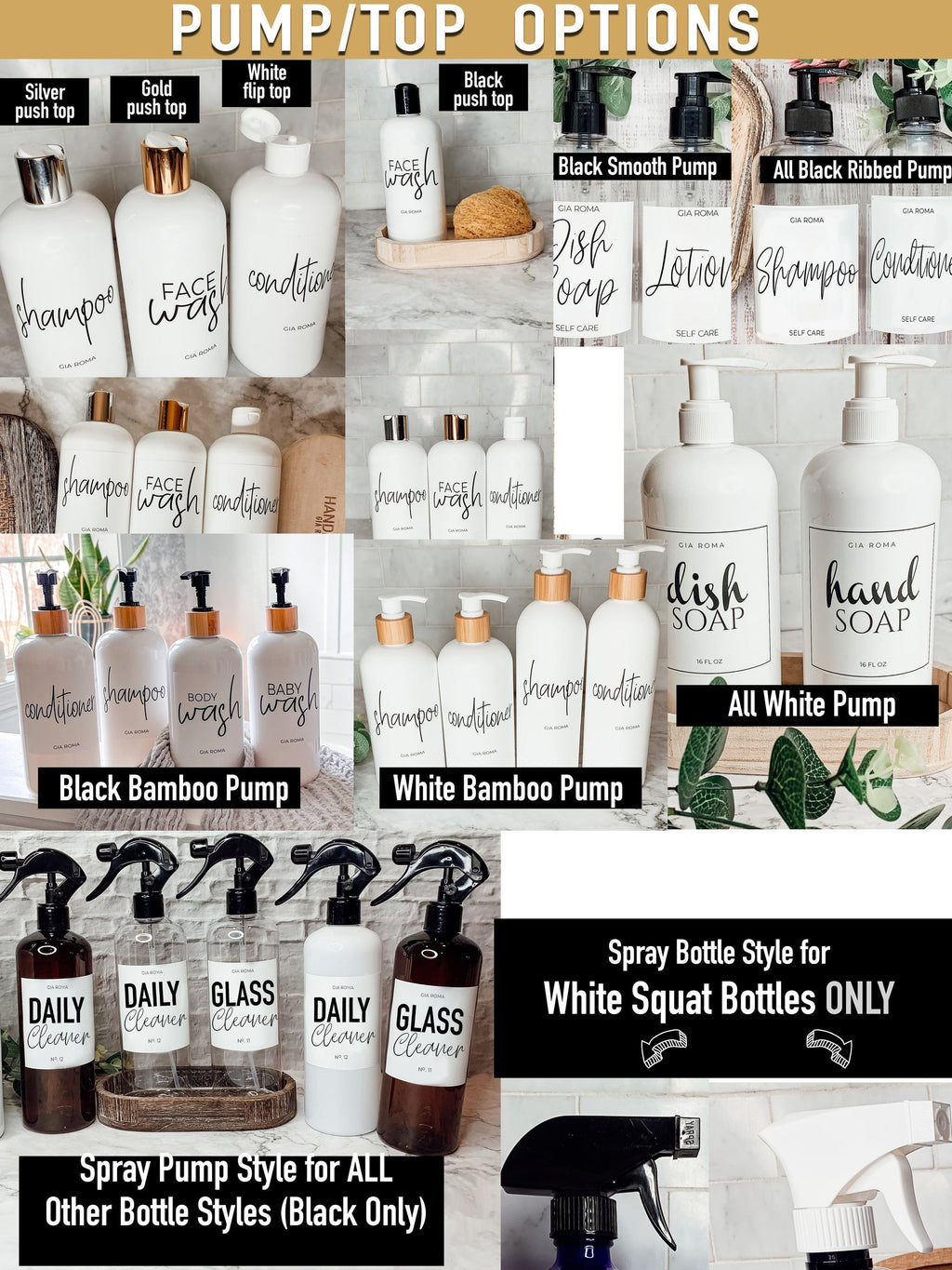16oz Black PET Refillable Plastic Bottle With Pump Option White Label