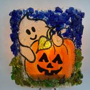 Recycled Glass Ghost & Pumpkin Night Light