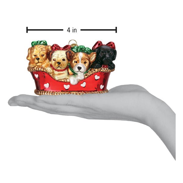 Puppies In A Basket Ornament - Che Cose Belle