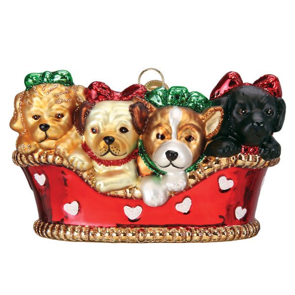 Puppies In A Basket Ornament - Che Cose Belle
