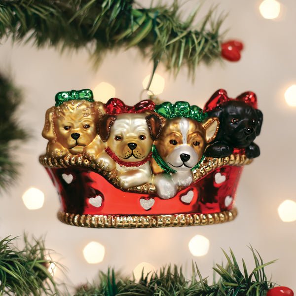 Puppies In A Basket Ornament - Che Cose Belle