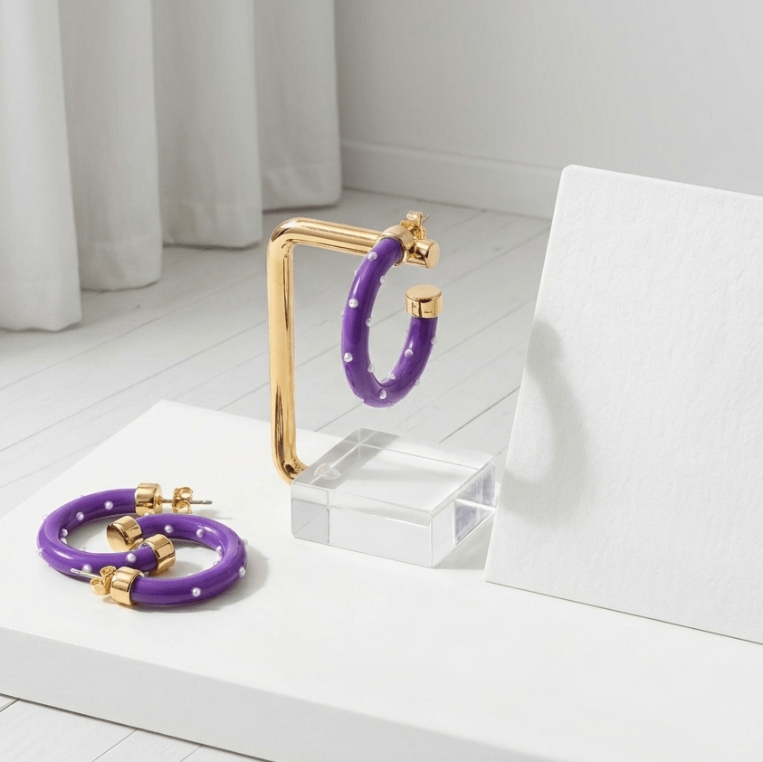 Purple with Pearls Hoop Earrings - Che Cose Belle