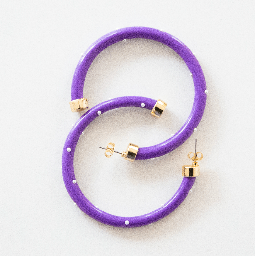 Purple with Pearls Hoop Earrings - Che Cose Belle