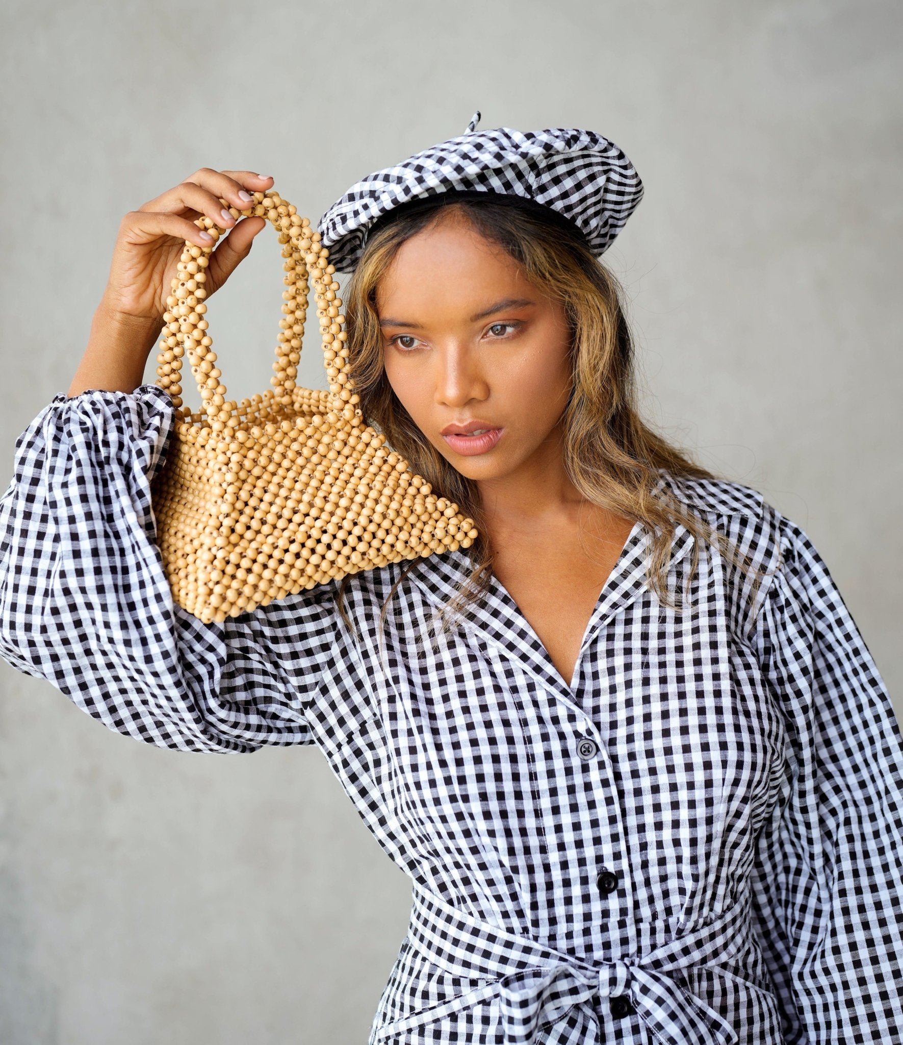 Pyramid Beaded Tote Bag in Toasted Beige - Che Cose Belle