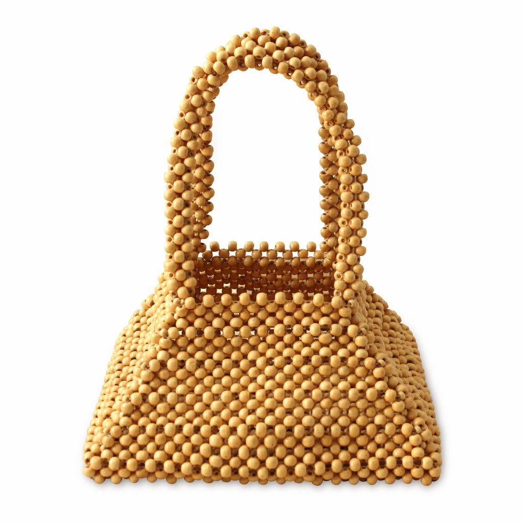 Pyramid Beaded Tote Bag in Toasted Beige - Che Cose Belle
