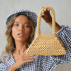 Pyramid Beaded Tote Bag in Toasted Beige - Che Cose Belle
