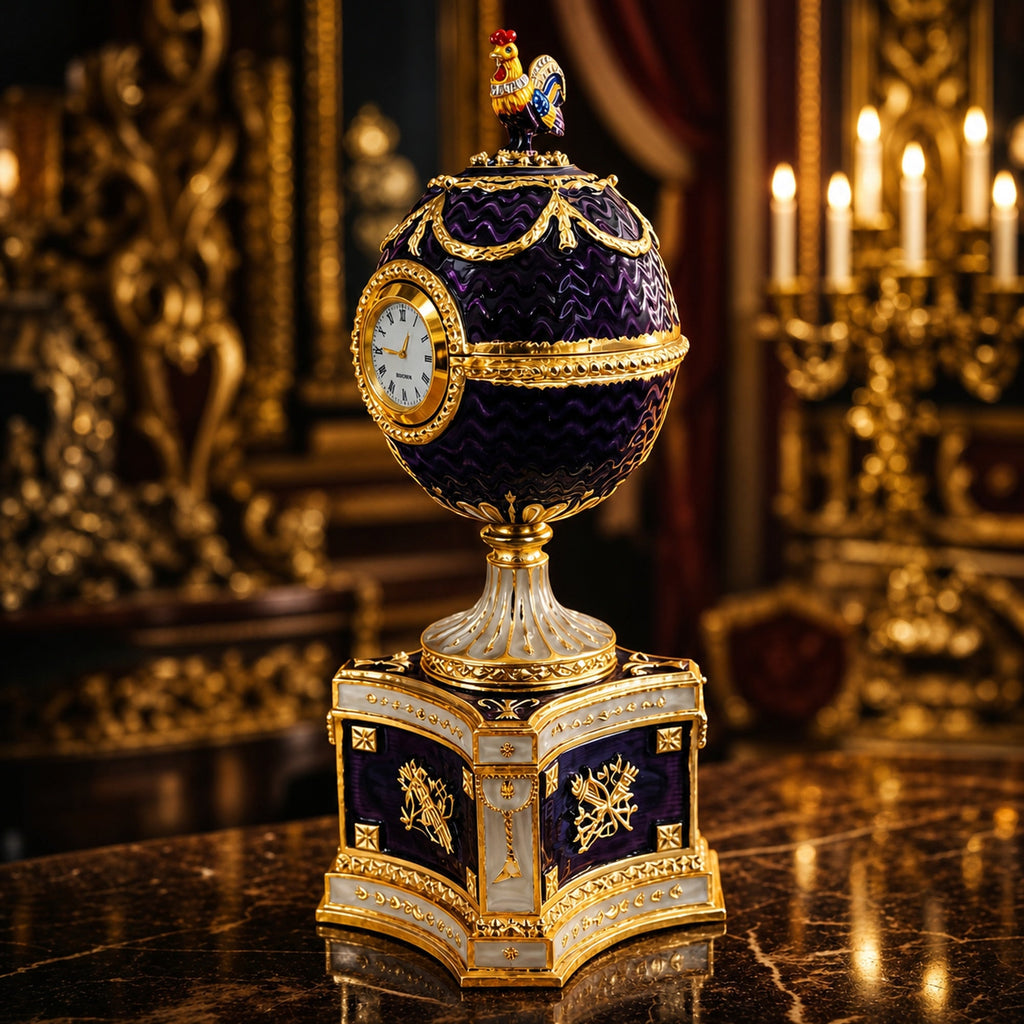 1904 Kelch Chanticleer Royal Imperial Musical Easter Egg in Purple Enamel