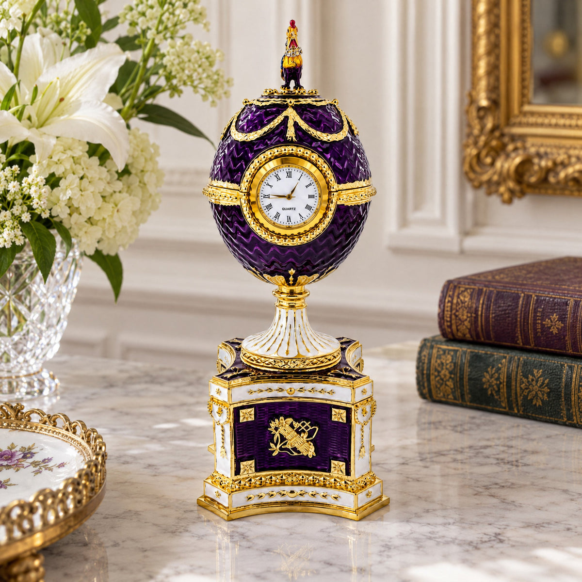 1904 Kelch Chanticleer Royal Imperial Musical Easter Egg in Purple Enamel