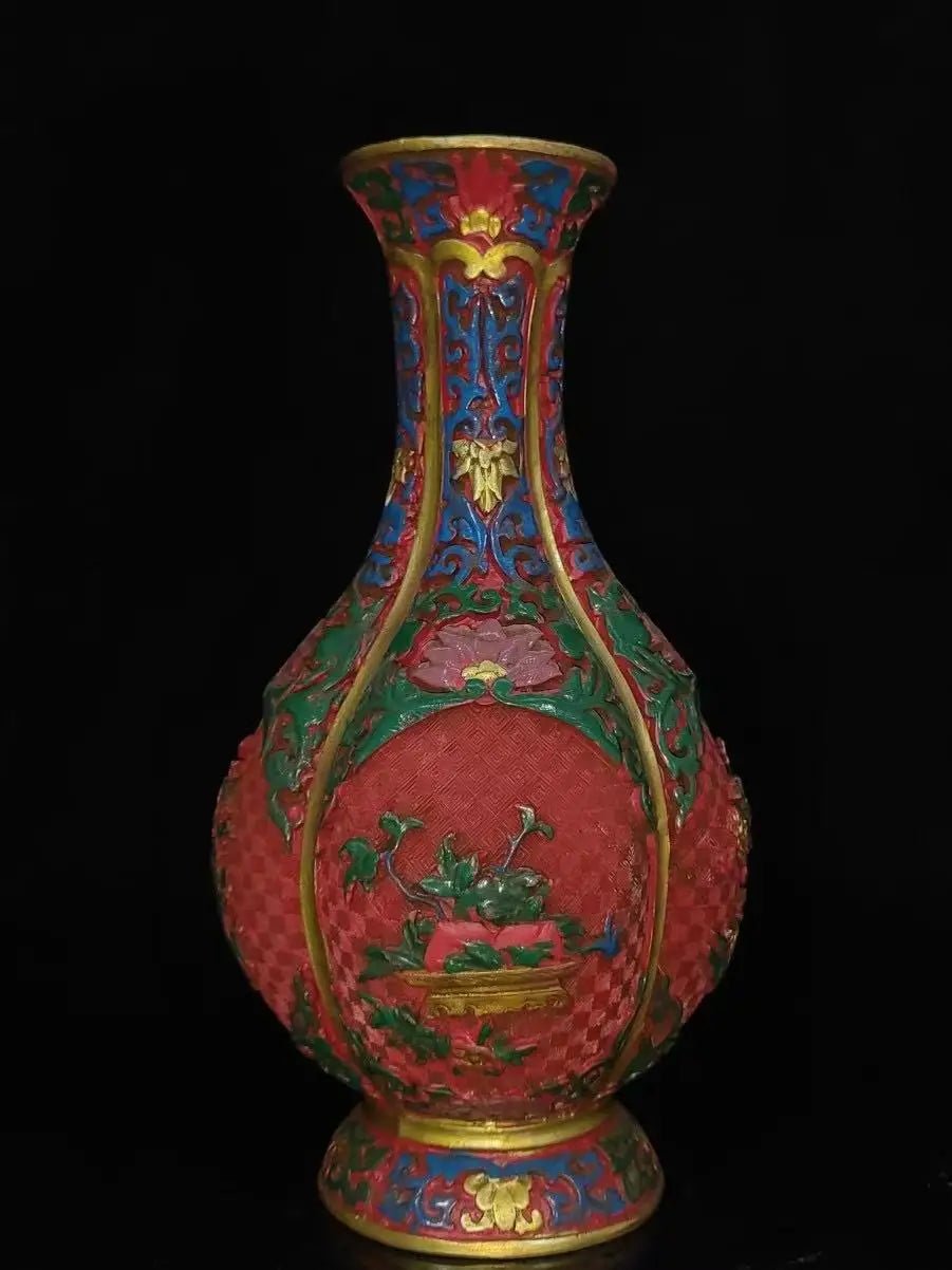 Qing-Style Lacquerware Flower & Bird Vase – 25cm (Collectible) - Che Cose Belle