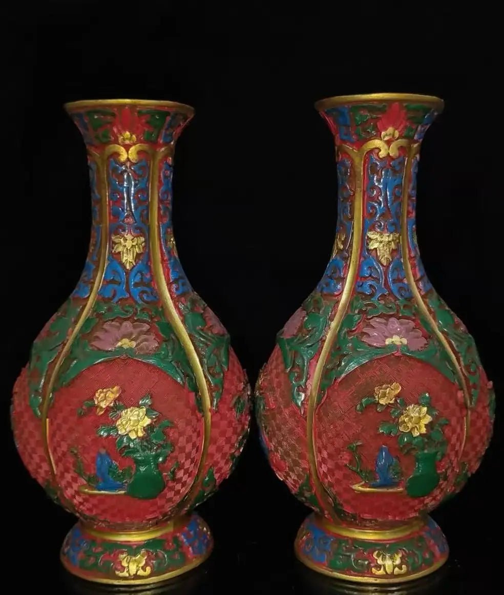 Qing-Style Lacquerware Flower & Bird Vase – 25cm (Collectible) - Che Cose Belle