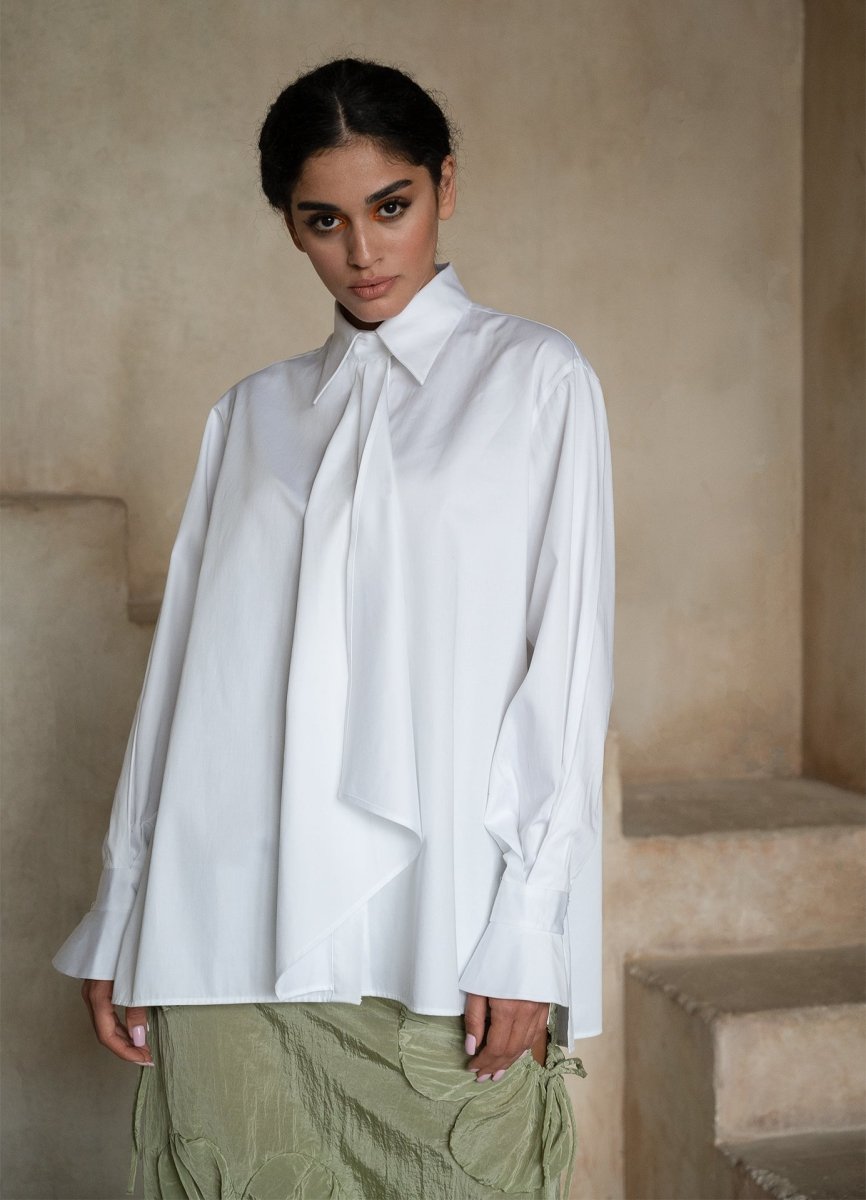 Quinta Tie Detail White Organic Cotton Shirt - Che Cose Belle