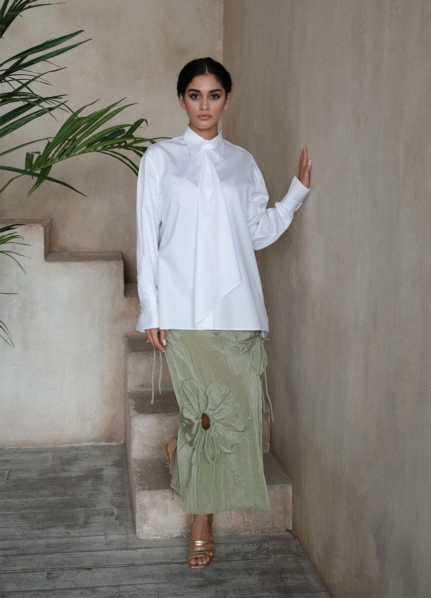 Quinta Tie Detail White Organic Cotton Shirt - Che Cose Belle