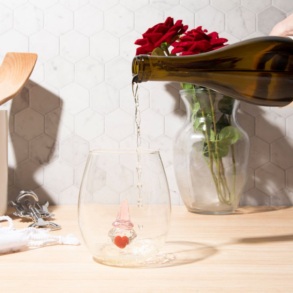 3D Gnome Heart Stemless Wine Glasses