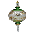 Gold Etched Blown Glass Sphere - Green