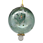 Etched Blown Glass Ball with Crystal Accents - Green