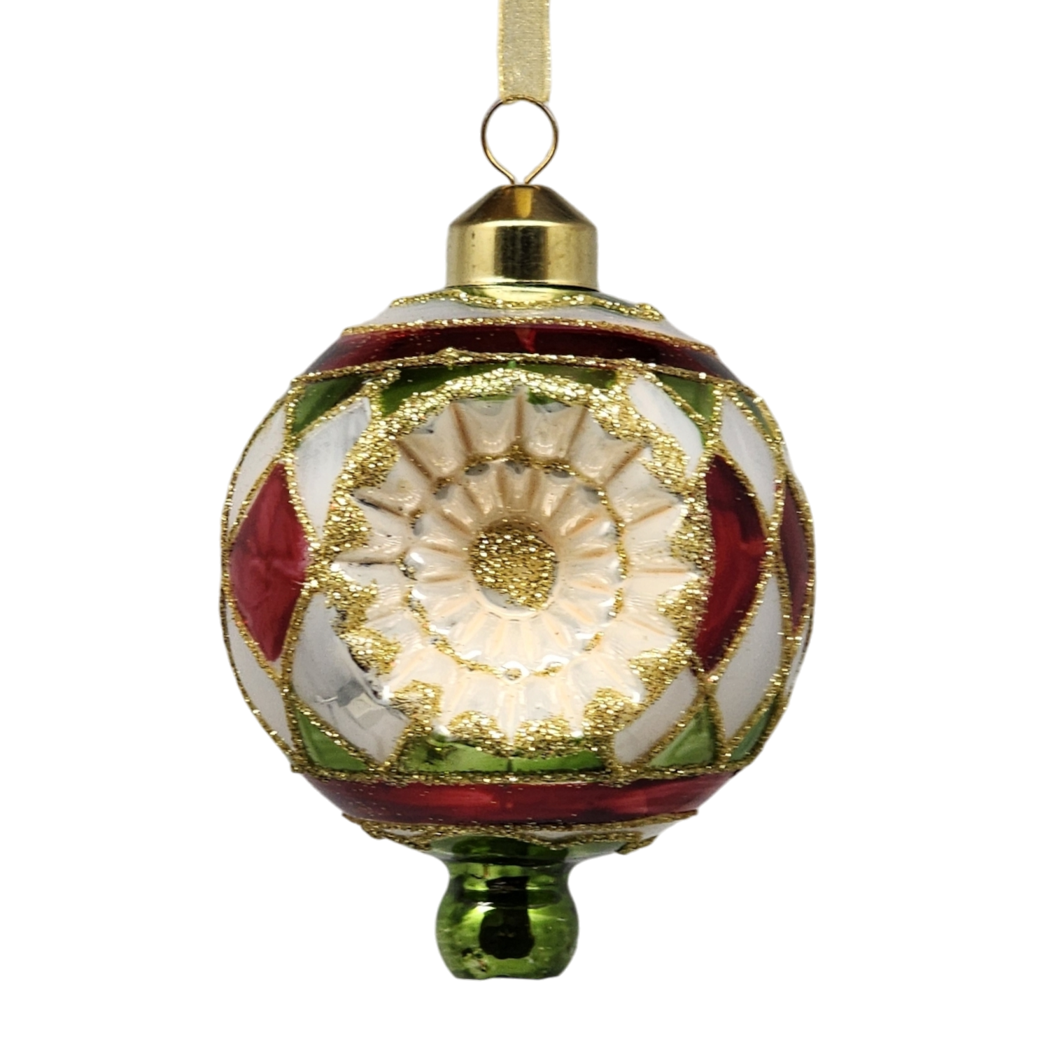 Retro Glass Reflector Ornament - 80mm - Red/Green/White Checks
