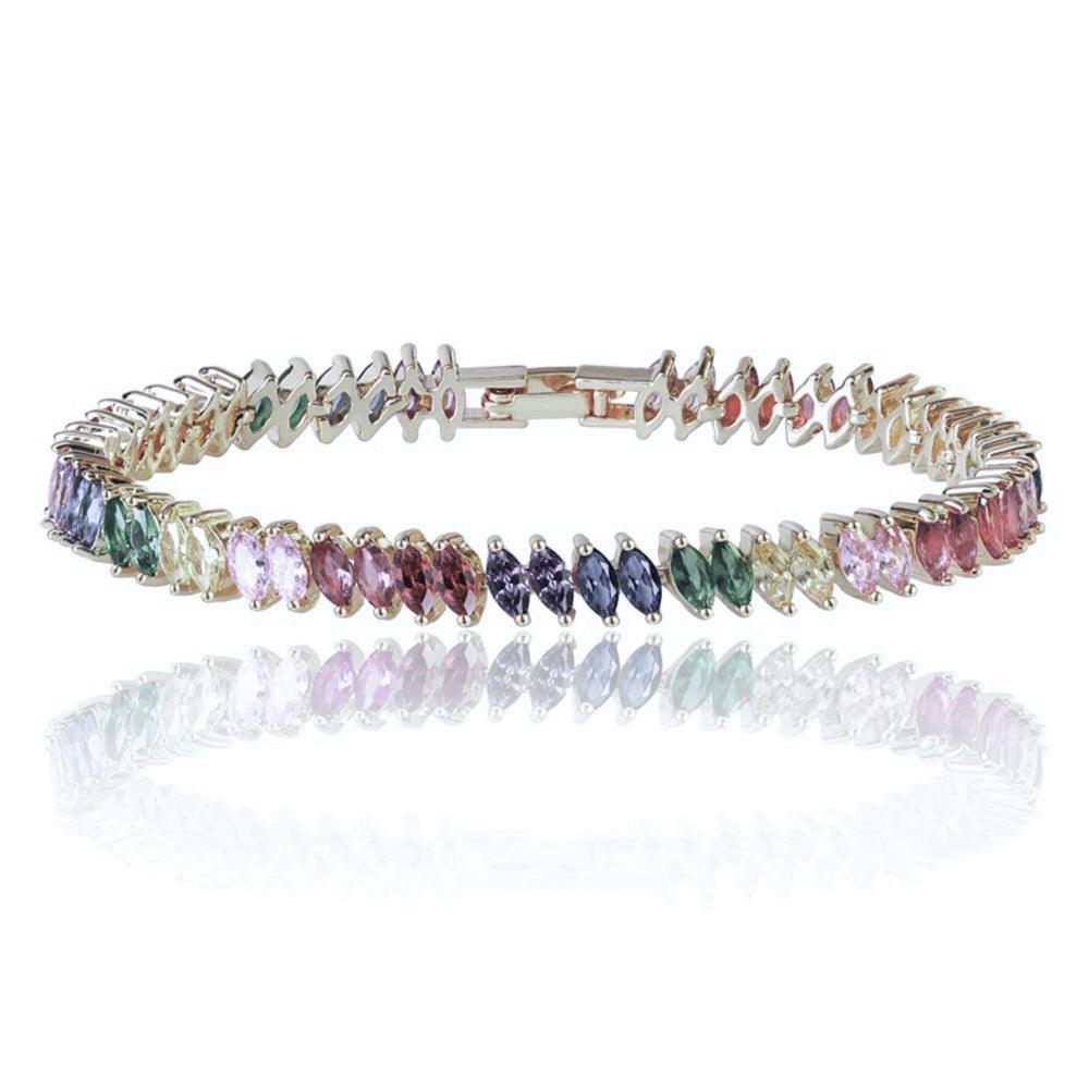 Rainbow Cubic Zirconia Tennis Bracelet with Rainbow Marquise Stones - Che Cose Belle