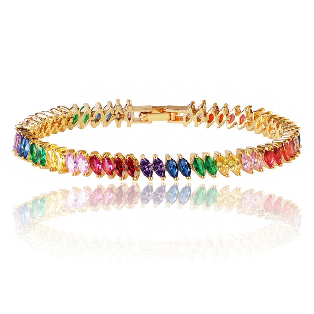 Rainbow Cubic Zirconia Tennis Bracelet with Rainbow Marquise Stones - Che Cose Belle