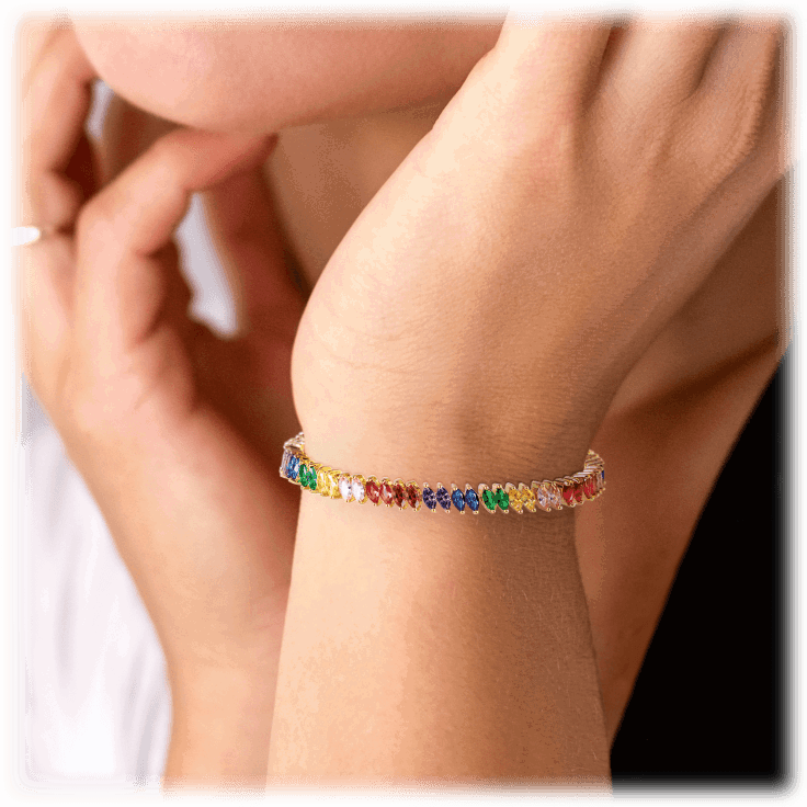 Rainbow Cubic Zirconia Tennis Bracelet with Rainbow Marquise Stones - Che Cose Belle