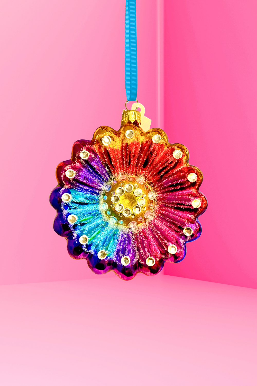 Rainbow Daisy Polish Glass Ornament - Che Cose Belle