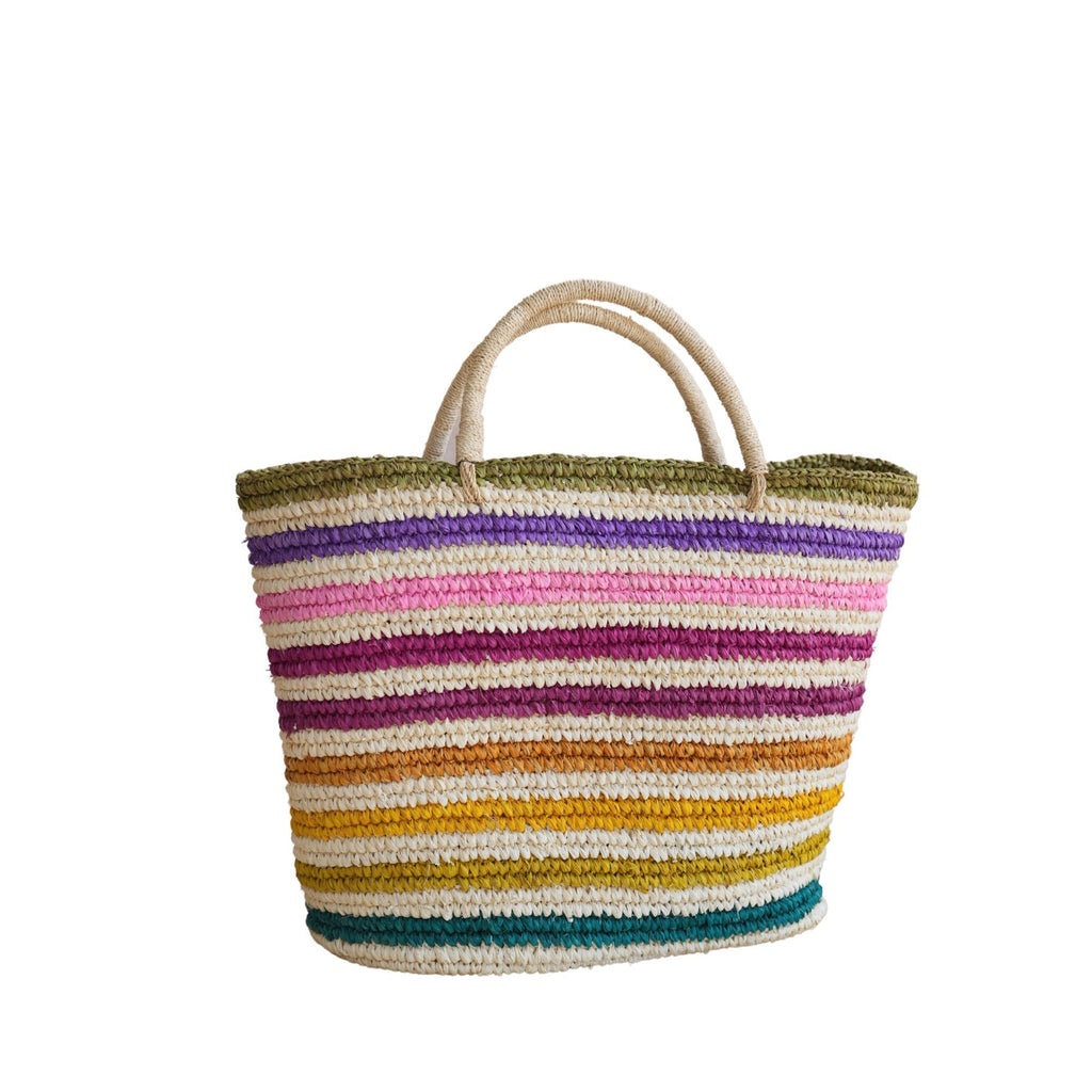 Rainbow Handwoven Color Strips Raffia Tote - Che Cose Belle