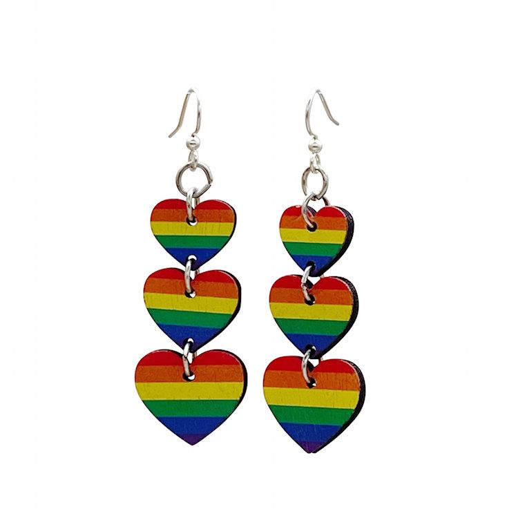 Rainbow Heart Dangle Earrings Pride Acrylic Lightweight Drop