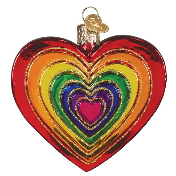 Rainbow Heart Glass Blown Ornament - Che Cose Belle