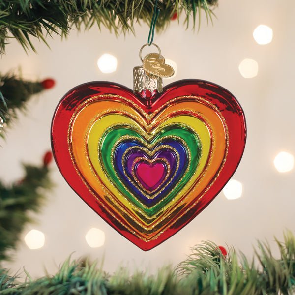 Rainbow Heart Glass Blown Ornament - Che Cose Belle