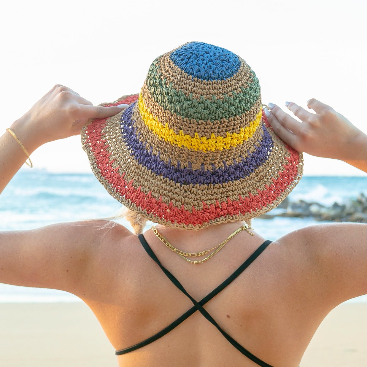 Rainbow Woven Straw Bucket Hat - Che Cose Belle