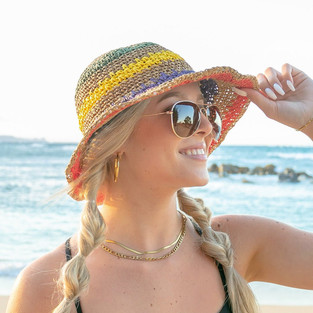 Rainbow Woven Straw Bucket Hat - Che Cose Belle