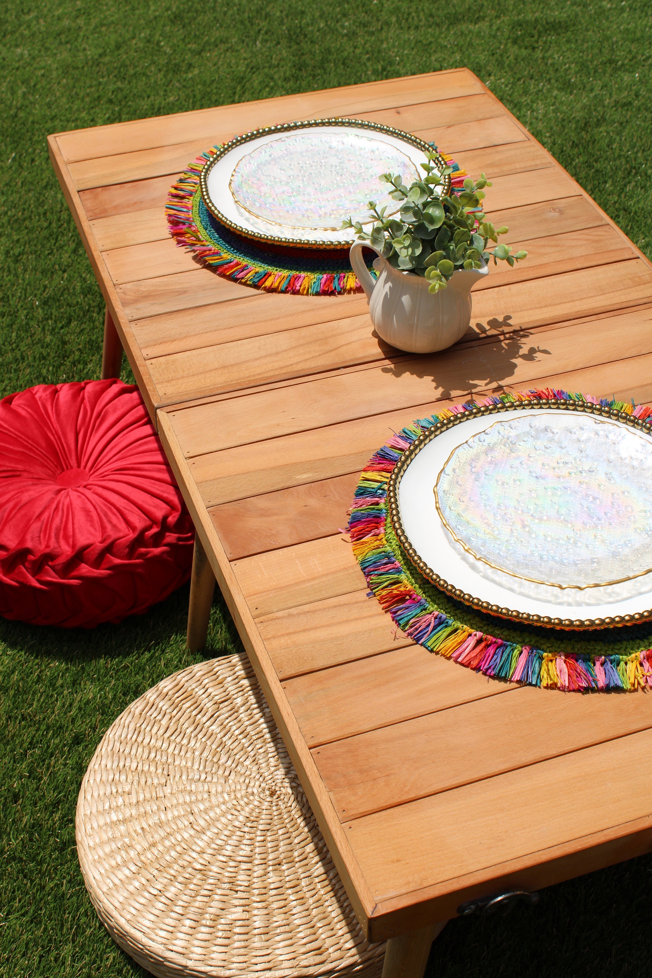 Tulum Raffia Placemat, colorful woven tabletop