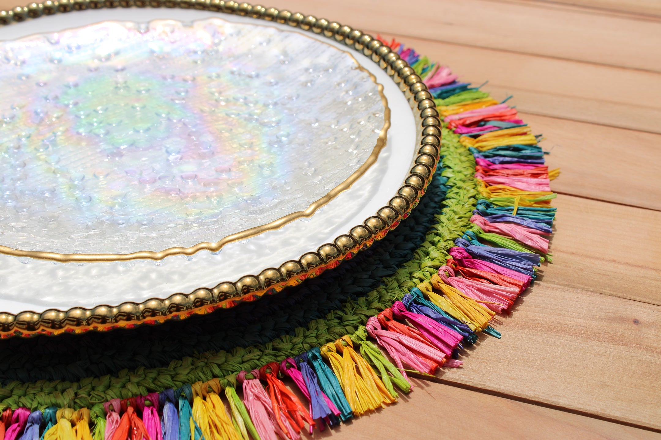 Tulum Raffia Placemat, colorful woven tabletop