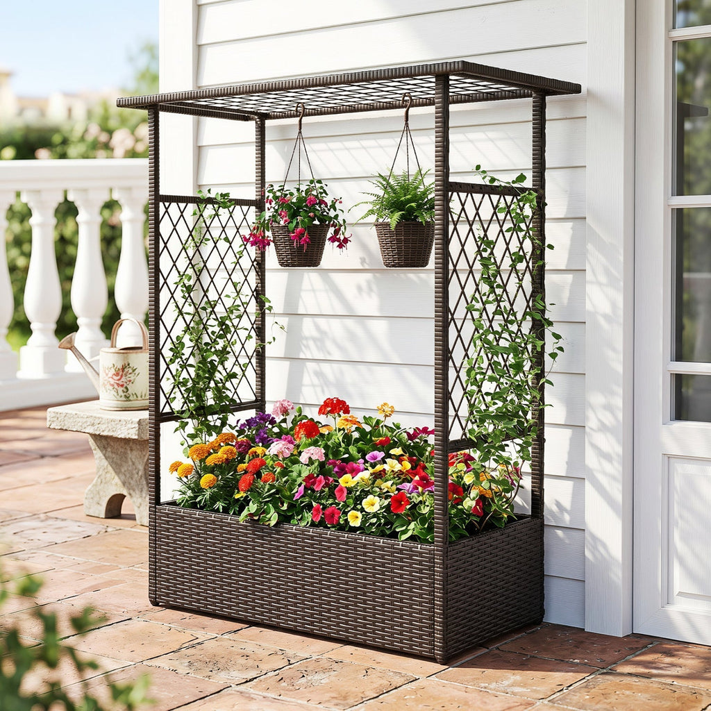 Raised Garden Bed with Hanging Roof and Trellises - Che Cose Belle