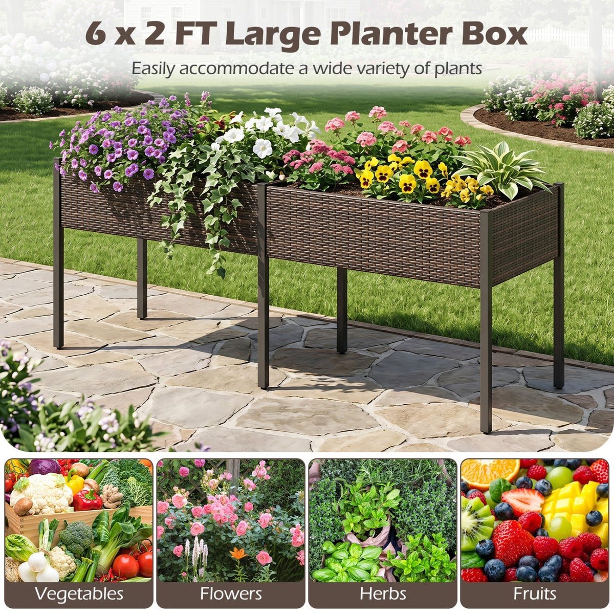 Raised Garden Bed with Legs and Removable Liner - 73 Inch - Che Cose Belle
