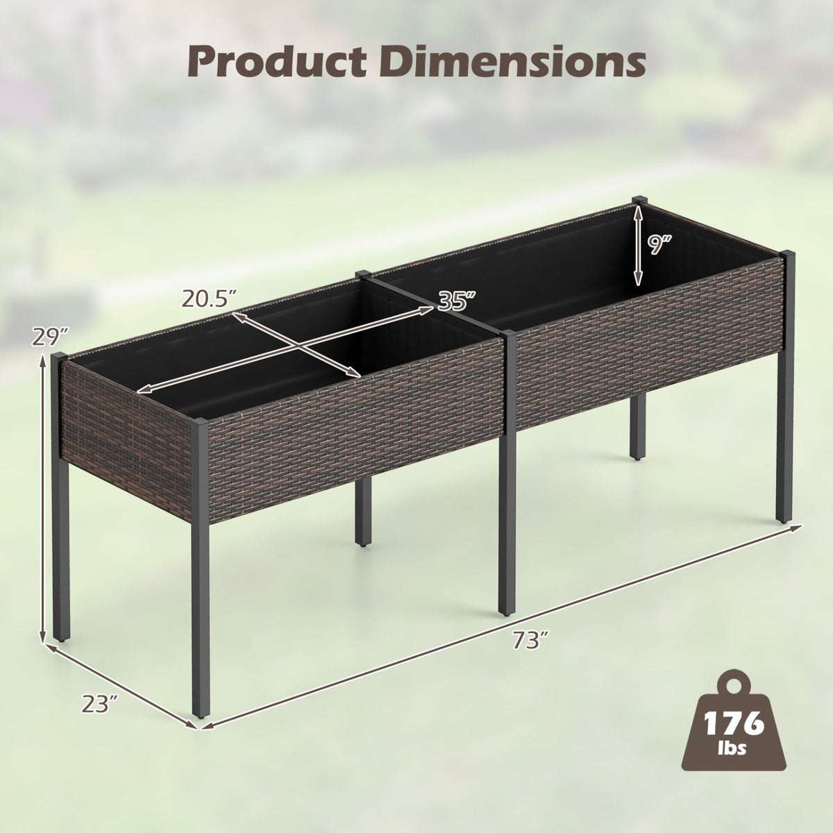 Raised Garden Bed with Legs and Removable Liner - 73 Inch - Che Cose Belle
