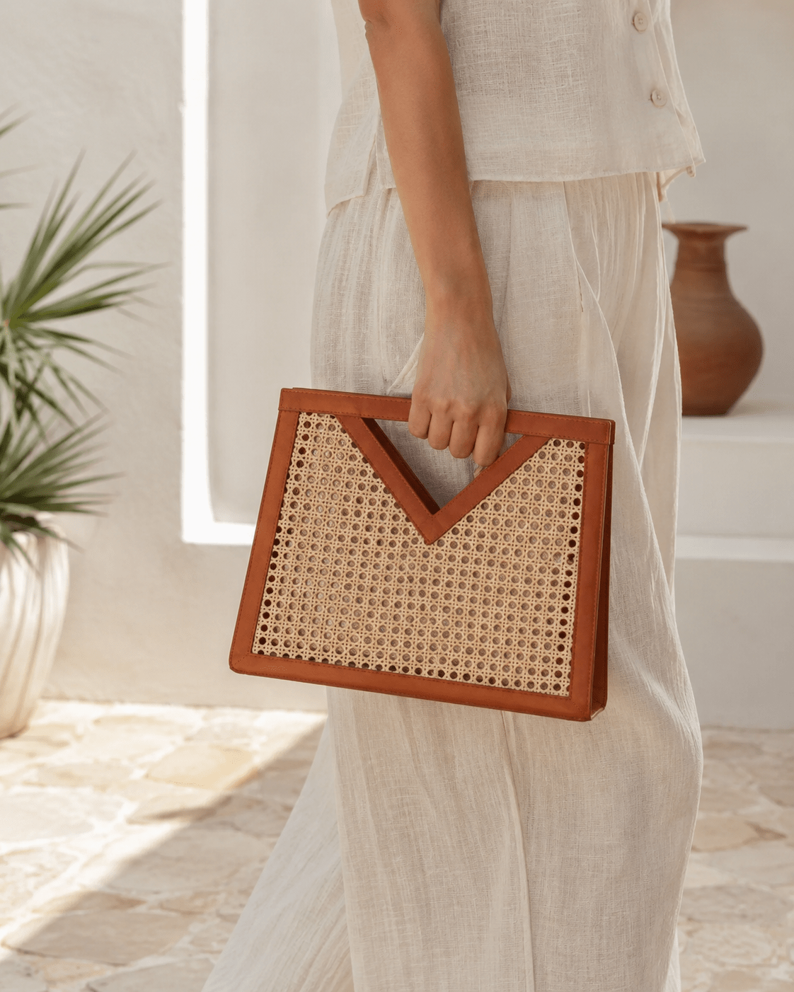 Raja Leather and Cane Handbag - Che Cose Belle