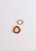 Raw Cognac Baltic Amber + 14K Gold Filled Beaded Ring Stack - Che Cose Belle