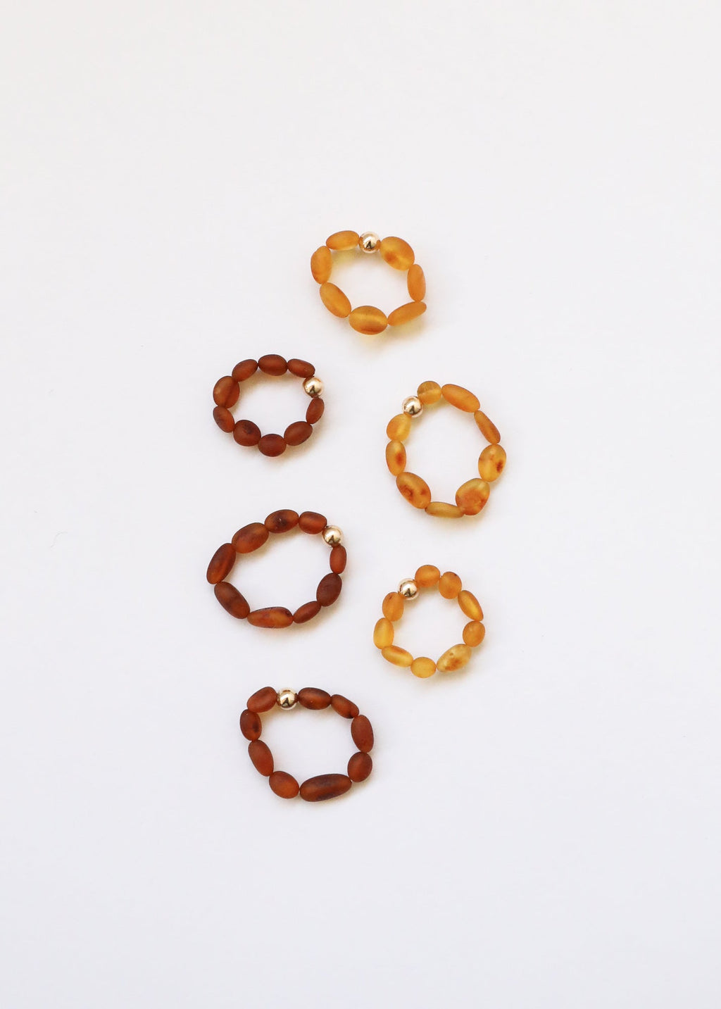 Raw Cognac Baltic Amber + 14K Gold Filled || Beaded Stretch Ring - Che Cose Belle